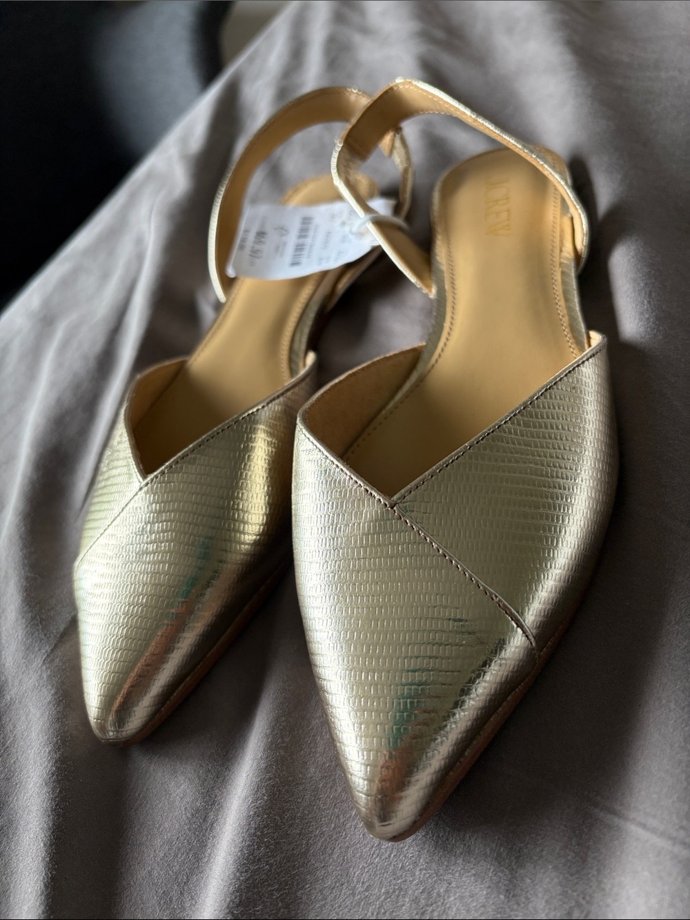 NWT J. Crew Metallic Gold Pointed Slingback Flats Size 6
